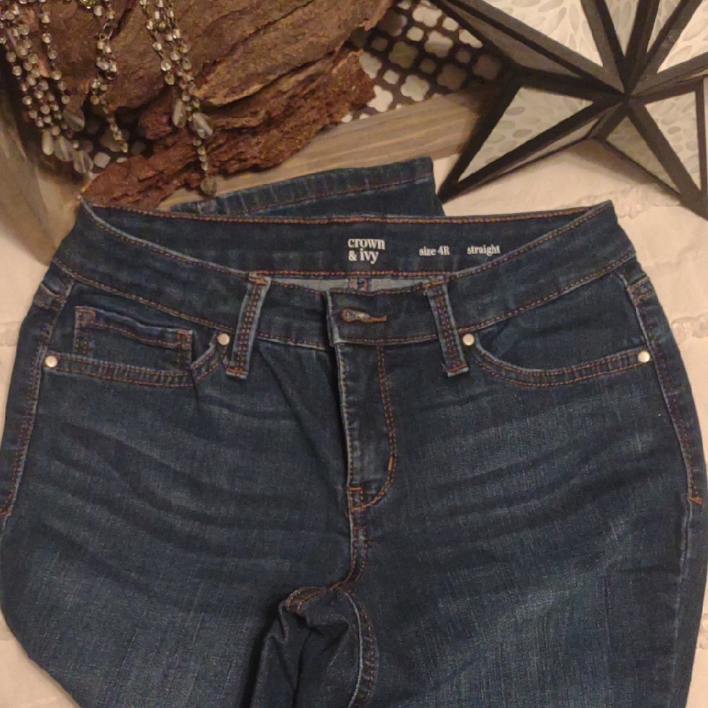 Crown & Ivy Dark Indigo Straight Leg Stretch Jeans